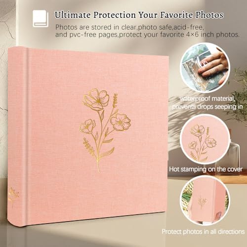 Holoary Photo Album 4x6 200 Photos, 200 Pockets 4”x6” Picture Album, Linen Fabric Cover Big Picture Book for Photos with Writing Area, 4x6 Photo Albums for Family Weddings Travel Memories(Pink) - Image 3