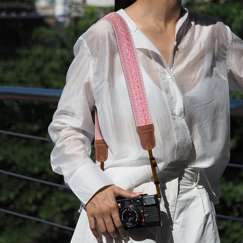 Padwa Lifestyle Speed Pink Camera Strap - 1.5" Soft Cotton Rope Weave Crazy Horse Cowhide Head Camera Straps for Photographers and All Cameras,Cute Adjustable Vintage Woven Strap for Adults & Kids - Image 5