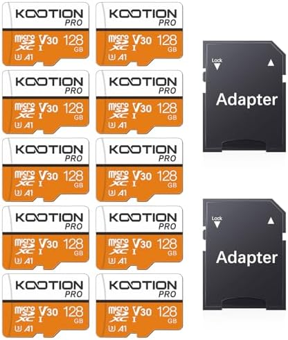 KOOTION 128GB 10-Pack Micro SD Card with Adapter, High-Speed TF Flash Memory Card U3, A1, V30, 4K UHD, microSDXC Memory Card by KOOTION