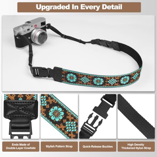 Adjustable Camera Neck Strap, Vintage Embroidered Shoulder & Crossbody Camera Strap with 4 Connection Ways, Anti-Slip Camera Strap for DSLR, Mirrorless & Camcorder, Travel & Outdoor Photography Gear - Image 5