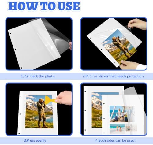 VOKOY 75 Sheets/150 Pages Photo Album Pages for 3 Ring Binder, Self Adhesive Scrapbooking Album Refill Pages Replacement Photo Album Sheets for 2x3 4x6 5x7 8x10 Photo or Cards, 11 x 9 Inch - Image 4