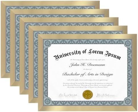 Americanflat 8.5x11 Diploma Frame with Polished Plexiglass - Set of 5 - Legacy Collection - Certificate Frame for Tabletop and Wall Display - Gold by Americanflat
