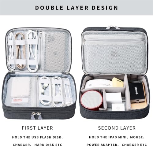 Lanola Custom Personalized Travel Cable Organizer Bag, Electronic Accessories Case Portable Double Layer Cable Storage Bag with DIY Dividers & Custom Photo Text for Men Women (Black) - Image 4