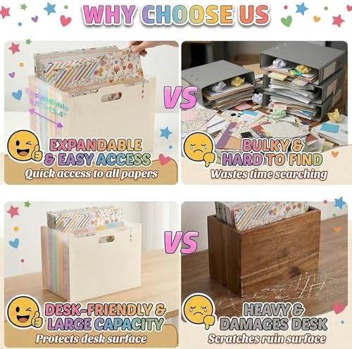 12x12 Scrapbook Paper Storage Organizer with 13 Expandable Pocket, Large Scrapbook Paper Storage for Craft Room Sticker Storage and Organization, Desktop Paper Holder (Cream) - Image 3