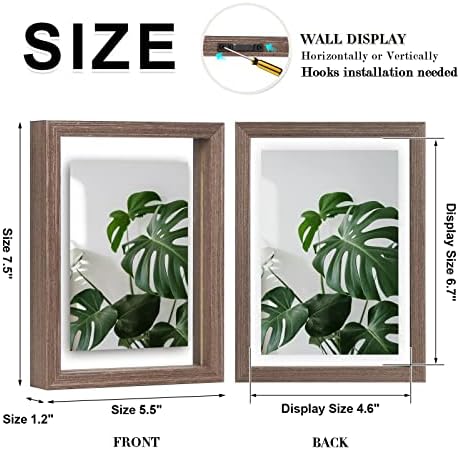 Egofine 5x7 Floating Frames Set of 2, Double Plexiglass Picture Frame, Made of Solid Wood Display Any Size Photo up to 5x7, Wall Mount or Tabletop Standing, Brown - Image 2