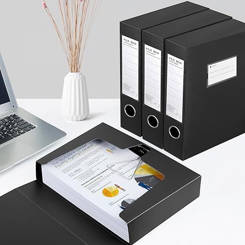 HUA JIE 2 Pack A4 Storage File Boxes Archives Case,65mm Spine-Black - Image 3