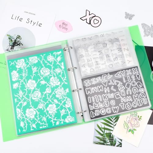 A4 Dies and Stamps Storage Book Binder Folder, Page Protectors Pockets Inserts Organizer for Cutting Dies Stencil Album Stamp Crafts, 1Pcs Green Storage Book Cover & 20 Inserts with 1/2/3/4 Pockets - Image 2