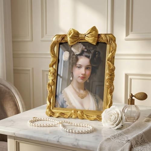 Cuspin 8x10 Gold Picture Frame, Vintage Bowknot Ornate Resin Frame - Image 2