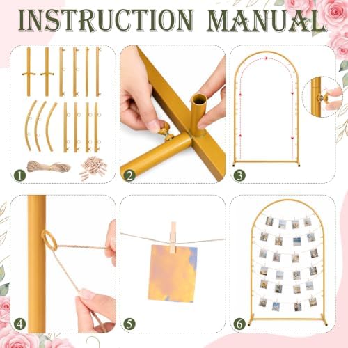 Mifoci 47 Inch Gold Metal Arch Photo Display Board W/30 Wooden Clip&string - Image 3