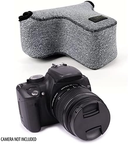 USA Gear Camera Sleeve (Medium) for Compact SLRs Compatible with Canon EOS R100 Nikon Z30 Sony ZV-E10, and more - Padded Neoprene DSLR Case with Zipper Accessory Pocket & Belt Loop (Gray Woven) - Image 6