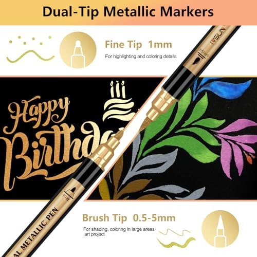30 Colors Dual Tip Metallic Acrylic Paint Marker pens with Brush & Fine - Image 2