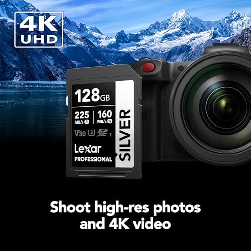 Lexar 128GB Silver SD Memory Card, 225MB/s Read, 4K, V30, U3, UHS-I - Image 4