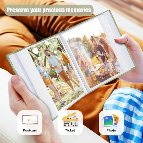 Photo Album 4x6 100 Pockets, Linen Cover Top Loader Vertical, Slip-in Picture Grass Green Pockets Albums for Wedding, Family, Anniversary, Baby, Vacation - Image 4
