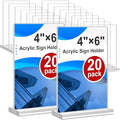 Acrylic Sign Holder 4x6, 20 Pack Clear Table Vertical Double Sided Table Menu Display, Plastic Desktop Picture Frames Stand Acrylic Paper Holder Tabletop Sign Holder for Wedding Office Show Fair by Arrobust