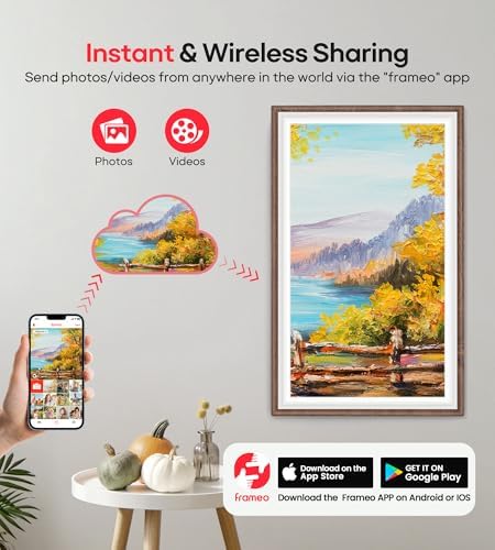 64GB Frameo 15.6" Digital Picture Frame Large 1920 x 1080 IPS FHD Touch Screen WiFi Electronic Photo Frames Share Moments Instantly Anywhere Best Gifts for Parents and Grandparents Brown Wood White - Image 2