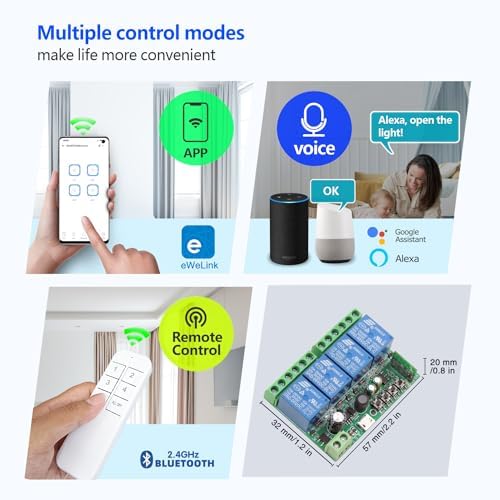 DieseRC 4 Channels WiFi Smart Switch, DC 5V 12V 24V 36V Passive Output Relay Module Ewelink APP WiFi Control Compatible with Alexa/Google Home, Inching/Self-Locking Switch - Image 3