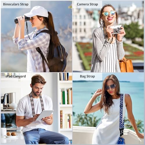 FIEIL Grey and Blue Geometric Shoulder Strap, Adjustable Camera Strap with 2 Sets of Quick-Release Buckles, Comfortable Neck Strap for iPad, Tablet, Camera, Laptop, Binocular, Luggage Bag - Image 2