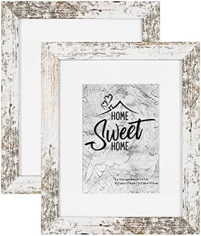 Califortree Rustic White 8x10 Picture Frame - Display Photos 5x7 with Mat or 8x10 Without Mat - HD Glass Inside, Horizontal and Vertical Display for Wall and Tabletop - Set of 2 by Califortree