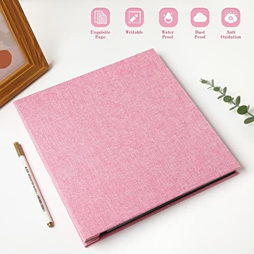 Spbapr Large Photo Album Self Adhesive Linen Cover Magnetic Scrapbook Album DIY Scrap Book 60 Black Sticky Pages for 4x6 5x7 8x10 10x12 Pictures with A Metal Pen, Pink - Image 2