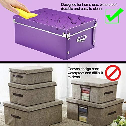 SEEKIND Storage Box, Decorative Storage Bins with Lid,3 in 1 Set,Press-Stud Fastening,Moisture-proof,Foldable for Space Saving Storage,for Clothes, Cosmetic,Blankets (Purple) - Image 3