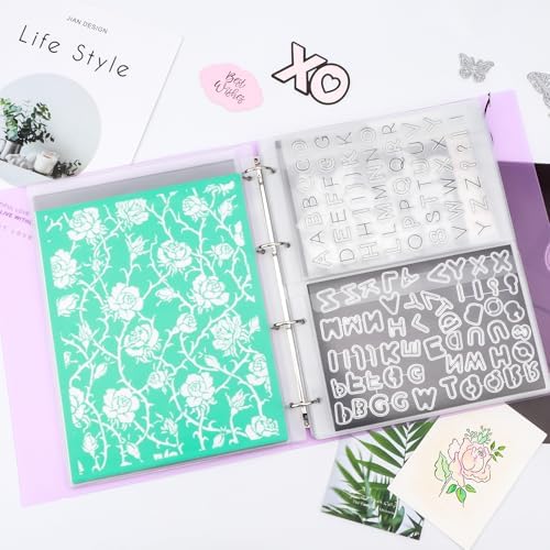 A4 Dies and Stamps Storage Book Binder Folder, Page Protectors Pockets Inserts Organizer for Cutting Dies Stencil Album Stamp Crafts, 1Pcs Purple Storage Book Cover & 20 Inserts with 1/2/3/4 Pockets - Image 2