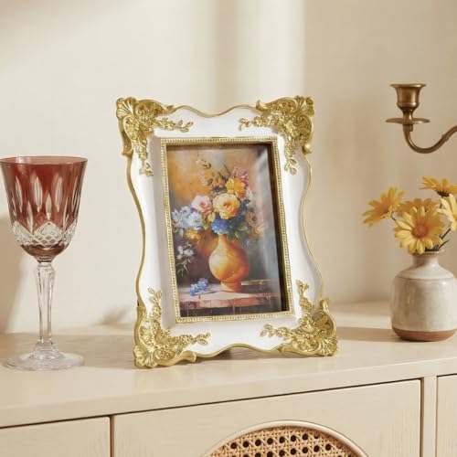 Cuspin 4x6 Picture Frame White Gold Frames, Vintage Decorative Photo Frame - Image 3