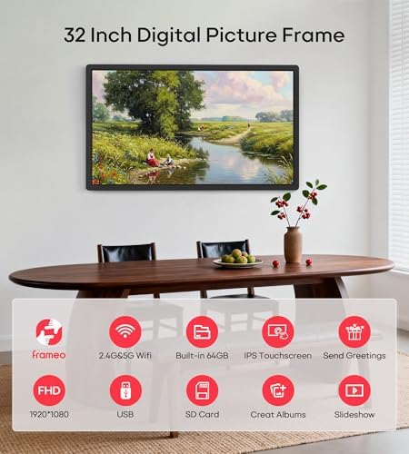 Frameo 32" Extra Large Digital Picture Frame WiFi 64GB, 1920 x 1080 FHD IPS Touch Screen Electronic Photo Frames, Wall Mounted, Auto-Rotate, Support USB and SD Card, Share Photos Videos Instantly - Image 5