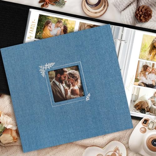 Lanpn Scrapbook Photo Album 12x12, Linen Window Design Cover Top Load 3 Ring Folder Binder Photobook Photo Book 12 x 12 inch with 30 Plastic Sleeves 60 Pages Blue - Image 5