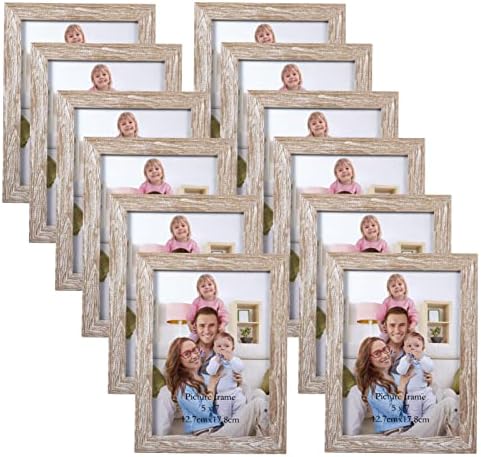 Giftgarden 5x7 Picture Frame Distressed Beige White Set of 12, Multi Rustic Wood Grain 5 by 7 Photo Frames Bulk for Wall or Tabletop Display by Giftgarden
