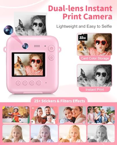 Kids Camera Instant Print, 1080P Dual-Lens Digital Camera for Kids, Pink - Image 3