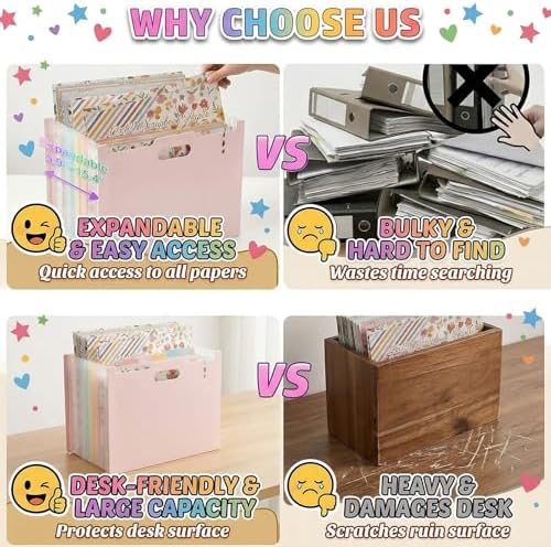 12x12 Scrapbook Paper Storage Organizer with 13 Expandable Pocket, Large Scrapbook Storage for Craft Room Organization, Sticker Storage, Desktop Paper Holder (Pink) - Image 3