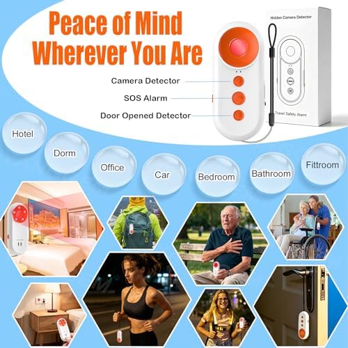 3-in-1 Travel Safety Alarm - Hotel Safety Devices with Hidden Camera Detector & Door Alarms When Opened & Self Defense Personal Safety Alarm, Portable Multifunctional Travel Safe Essentials - Image 6