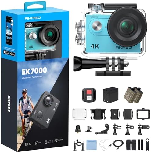 AKASO EK7000 4K30FPS 20MP WiFi Action Camera with EIS Ultra HD 131FT Waterproof Underwater Camera Remote Control 4X Zoom Support External Microphone Blue by AKASO
