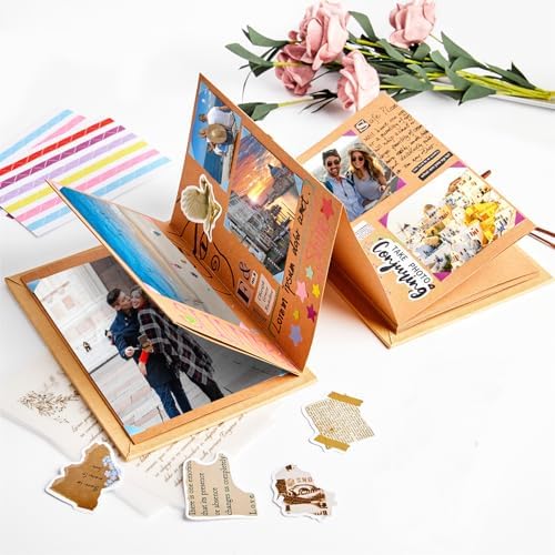 2 Pack Jutieuo Scrapbook Albums 6x8 Inch Small Photo Album with DIY Accessories Set, Stretchable Folding Kraft Paper Memory Book for Wedding Anniversary (Brown) - Image 6