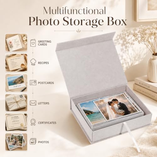 8x10 Photo Storage Box with Lid, Photo Cases and Postcard Keeper Storage, Stackable Linen Memory Organizer for Photos, Documents, Certificates, Jewelry, Scrapbooking Supplies, Beige - Image 5