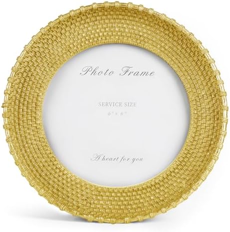 Cuspin 6x6 Round Gold Picture Frame, Vintage Woven Circle Photo Frame by Cuspin