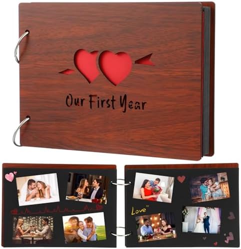 Cinnvoice Our First Year Scrapbook, 1-Year Down Photo Album for Couples Handmade DIY Memory Notebook Family Photo Album for Couples Husband Wife Memory Book(Our First Year-red) by QinYee