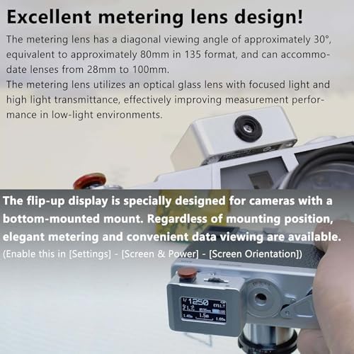 Film Camera Exposure Meter, Photography Light Meter with 0.96in OLED Screen & Cold Shoe Mount, 30° Average Metering, ISO/Aperture/Shutter Speed Adjustable, for Vintage Cameras - Image 3