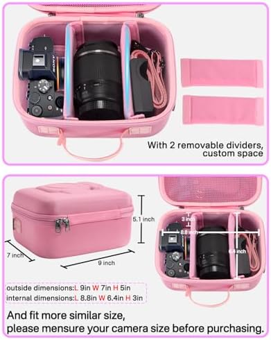 RAIACE Hard Case Compatible with Sony Alpha 7 II III IV/7R V Camera, for Nikon, for Canon, for Pentax and More. Mesh Pocket for Charger, Cables, Cards and Accessories. (case only) - Pink - Image 4