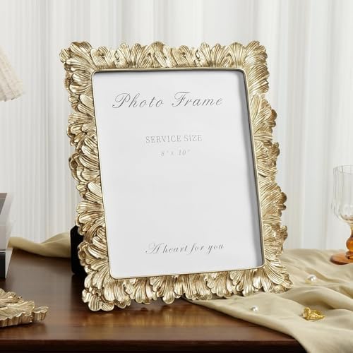 Cuspin 8x10 Picture Frame Vintage Gold Palm Leaf Textured Resin Frames - Image 4