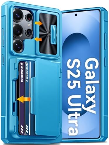 GooseBox for Samsung Galaxy S25 Ultra Case Wallet with RFID [Cards Holder][Camera Cover][Edge Raised] Full Body Shockproof Silicone Protective Phone Case for Galaxy S25 Ultra 6.9" 2025 (Lake Blue) by GooseBox