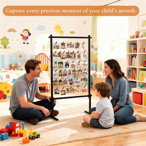 Collage Picture Frame,Photo Display Board with Clips,Wood Pictures Photos Frames With Stand for Wedding Graduation Party Birthday Greeting Letter Christmas Cards Holder Organizer,2PCS,53",Black - Image 4