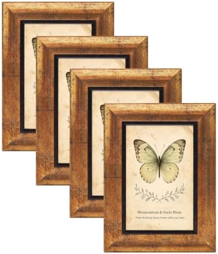 XUANLUO 4x6 Picture Frames Set of 4,Rustic Retro Photo Frame(Gold) by XUANLUO