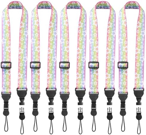 FIEIL 5 Pack Adjustable Shoulder Strap, Nylon Camera Strap, Comfortable Neck Strap for iPad, Cellphone Tablet, Camera, Laptop, Binocular, Luggage Bag (Rainbow Stars Universal Lanyard) by FIEIL