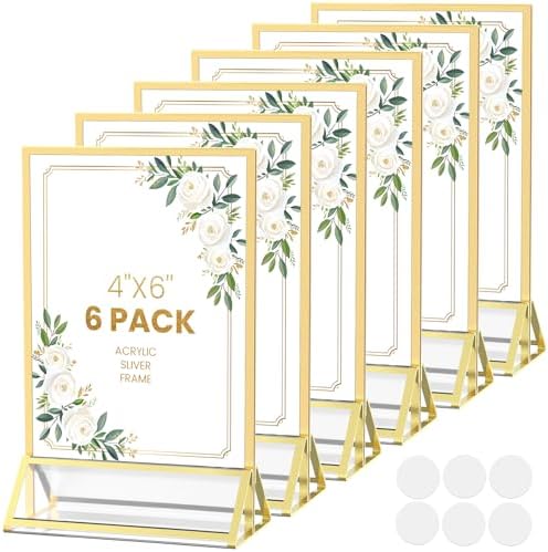 Acrylic Sign Holder 4X6 Double-Sided Gold Picture Frames ，6 Pack by AcrylicSignHolderMahjongRacks%EF%BC%8CMahjongBags