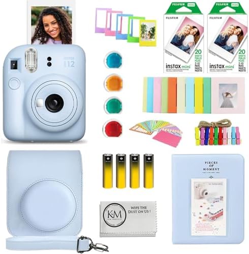 FUJIFILM INSTAX Mini 12 Instant Film Camera | Pastel Blue Bundled with INSTAX Mini Instant Film |40 Exposures + Instax Accessory Bundle + AA Batteries + Cleaning Cloth (10 Items) by FUJIFILM
