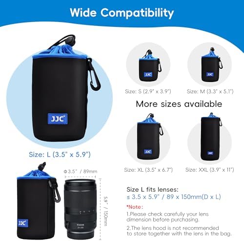JJC Neoprene Camera Lens Pouch Case, Drawstring Bag for Lens up to 3.5x5.9" - Image 3