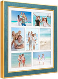 Suede 13.5x15.5 Picture Frame Display 7 Opening 4x6 Picture Frames Collage Wall Decor with Mat,Multi Photo Frame for Plexiglass,Wall Decor,1Pack,Blue by AnoziebyProductsunder