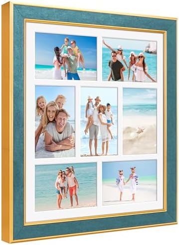 Suede 13.5x15.5 Picture Frame Display 7 Opening 4x6 Picture Frames Collage Wall Decor with Mat,Multi Photo Frame for Plexiglass,Wall Decor,1Pack,Blue by AnoziebyProductsunder