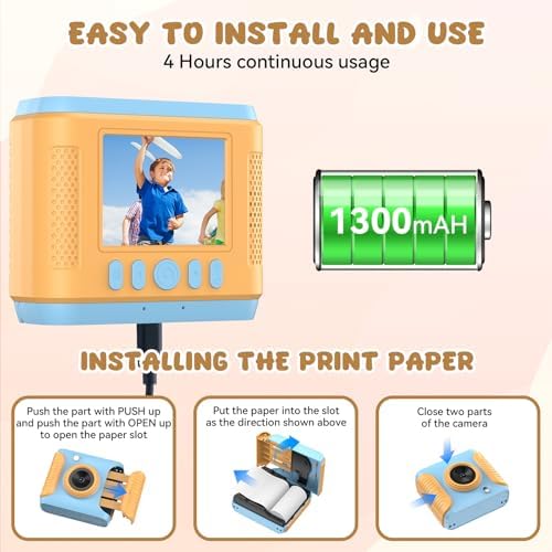 Kids Instant Print Camera,Christmas Birthday Gifts for Girls and Boys,1080P HD Video Digital Kids Camera with Print Paper&32G Card,Toddler Toy for 3-14 Years Old (Blue) - Image 4